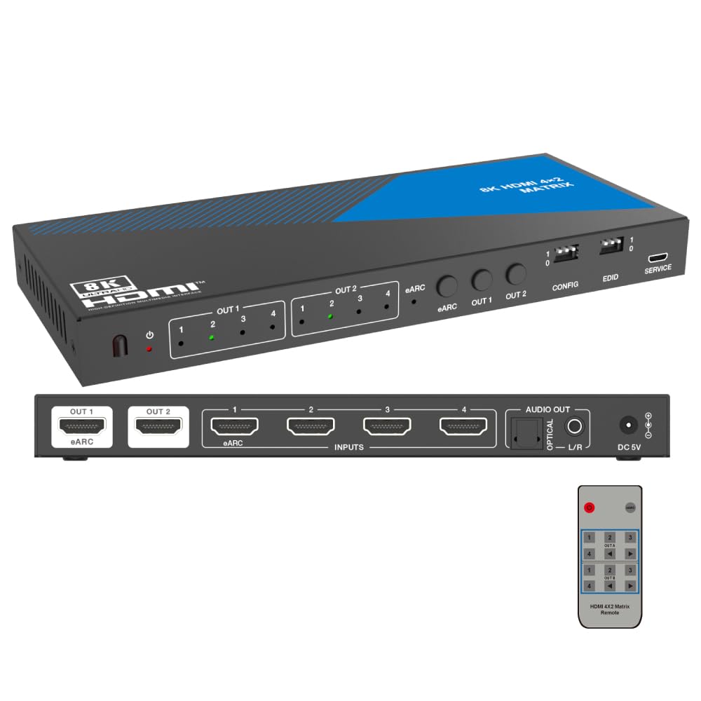 Amazon | HDMI2.1 マトリックス 分配器 4入力2出力 eARC対応 40Gbps